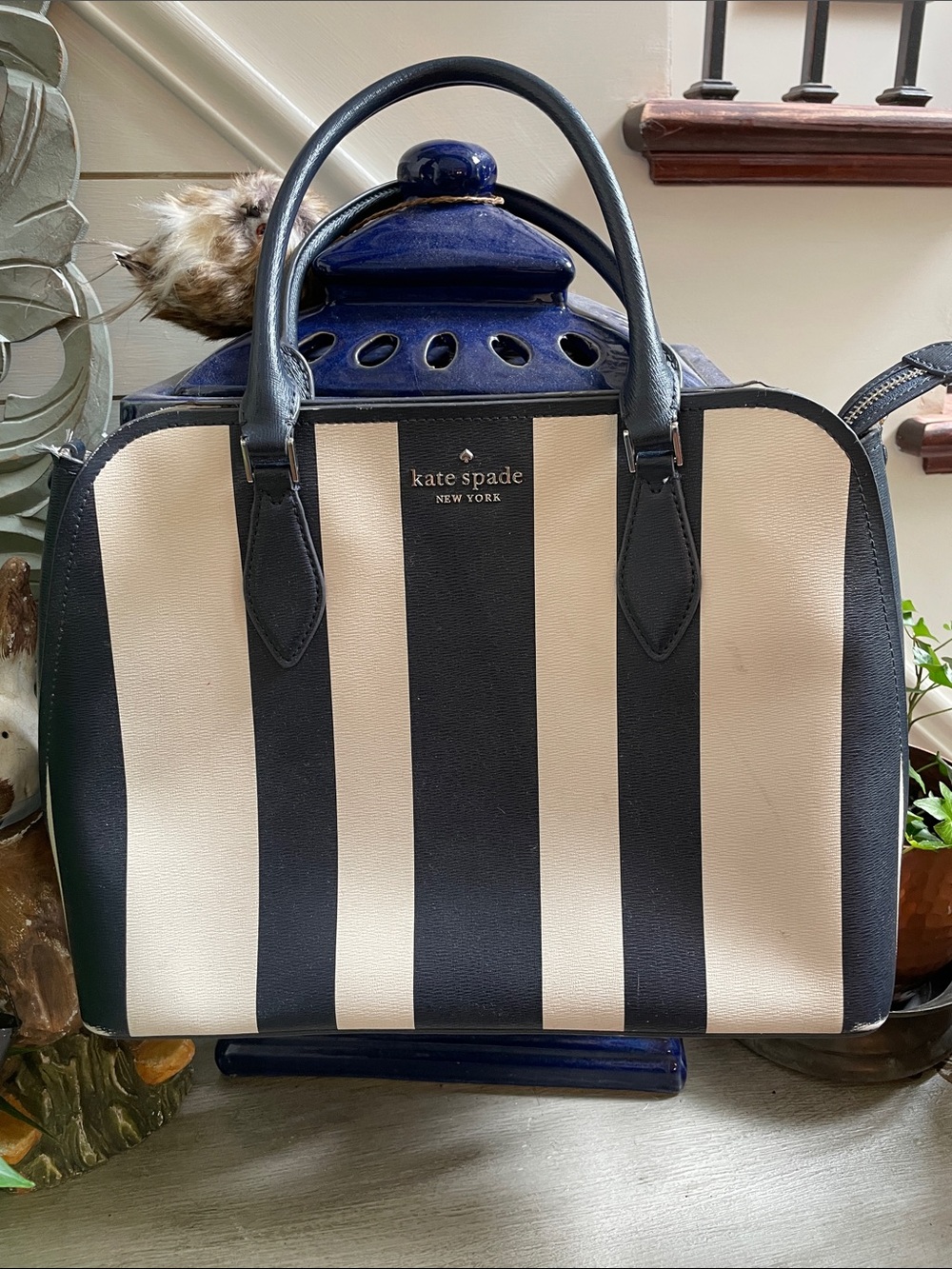 PROJECT: kate spade Navy and White Striped Dome Satchel